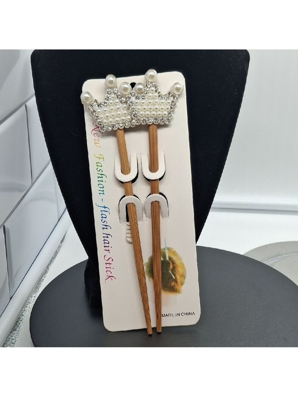 Pearl and Silver Crown Hair Sticks New